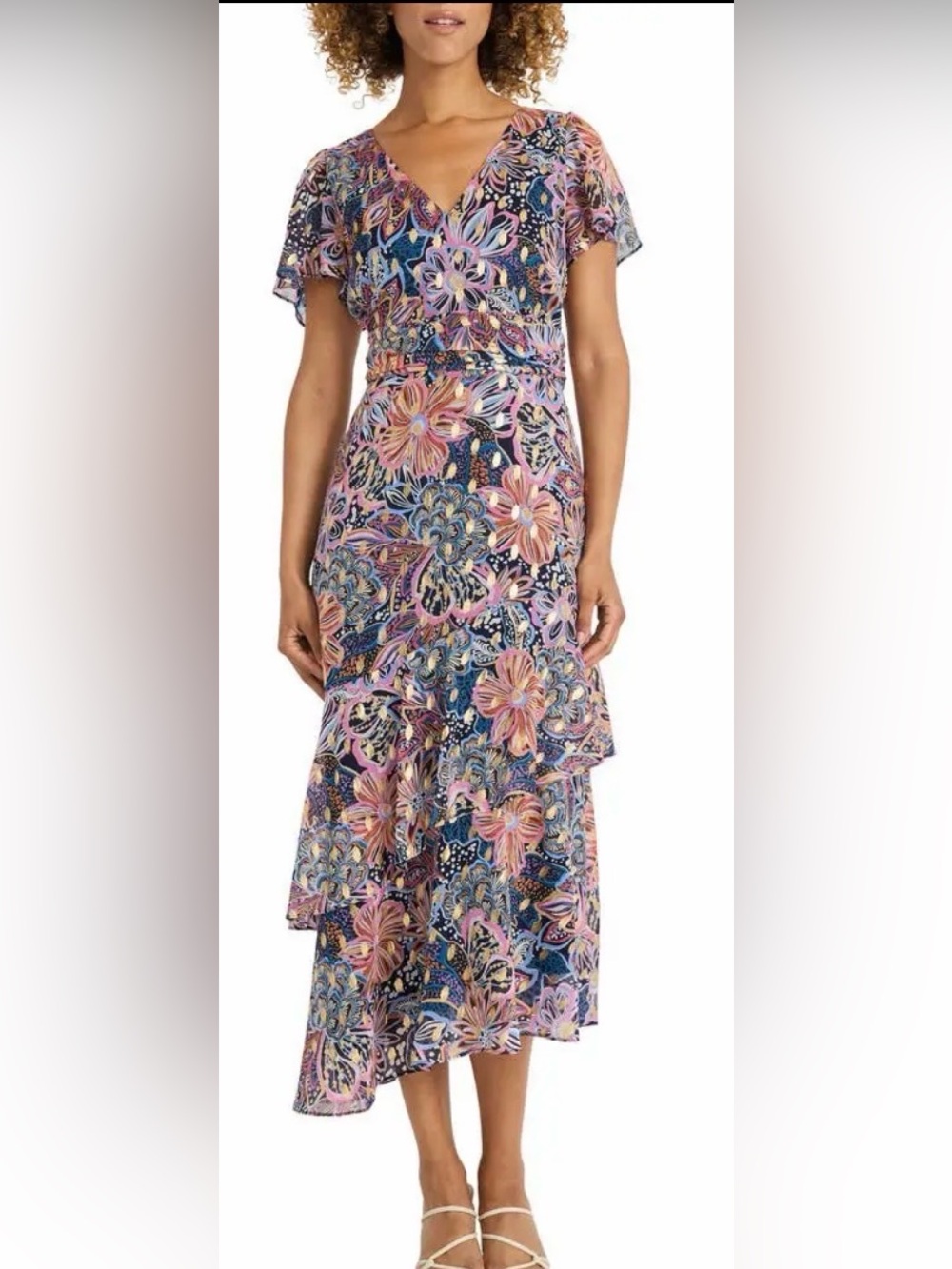 Maggy London Navy Floral-Print Tiered Maxi Dress
